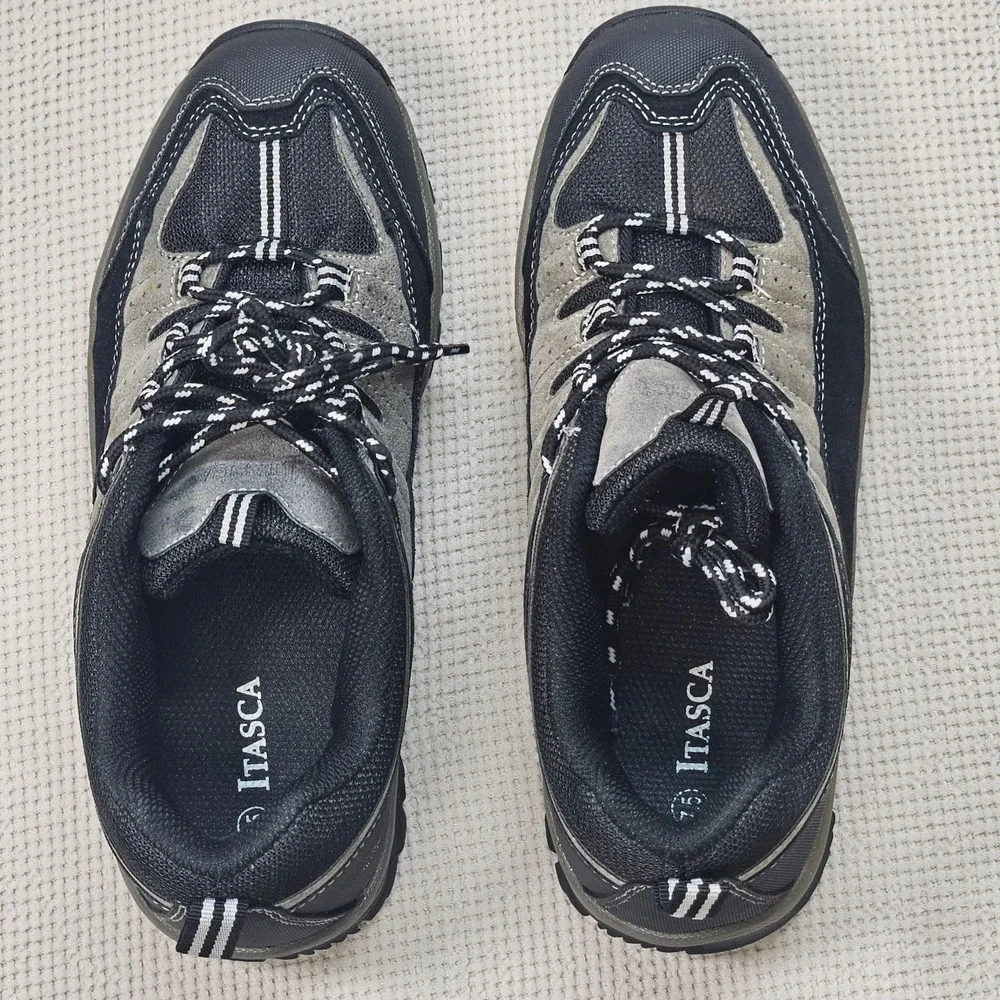 Itasca Black Grey Leather Hiking Shoes Trail Sneakers 451050 Men's 7.5 Women's 9